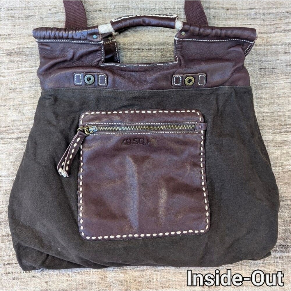49 Square Miles Brown Leather Shoulder Bag Large Crossbody Purse Hobo Tote - Picture 9 of 11